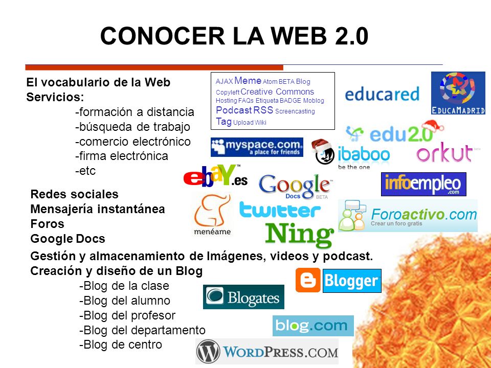 CONOCER LA WEB 2.0 El vocabulario de la Web Servicios: