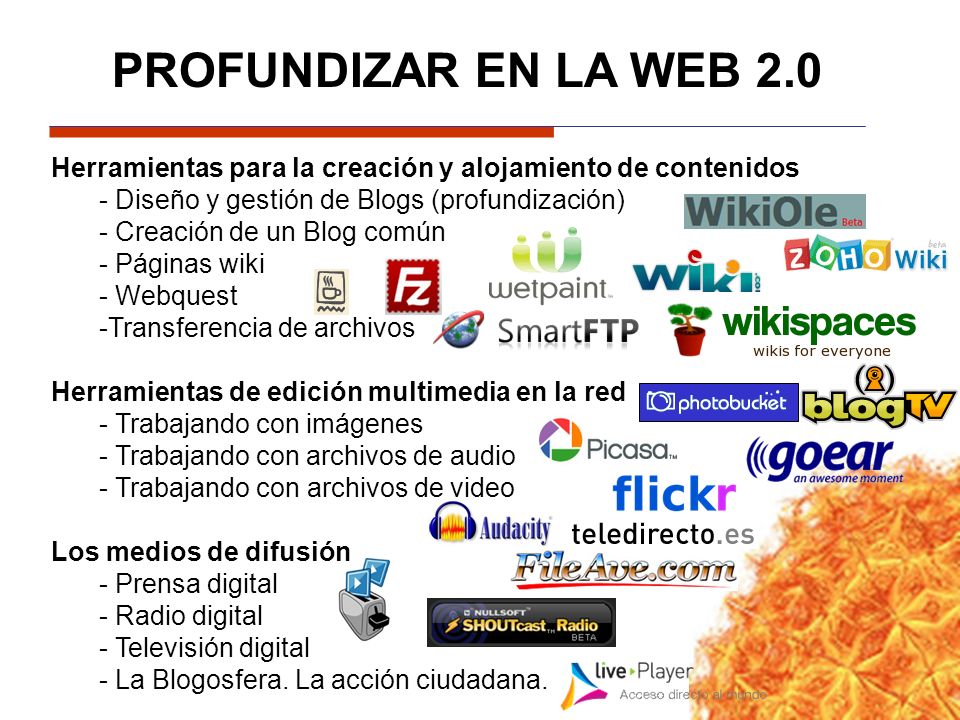 PROFUNDIZAR EN LA WEB 2.0 Herramientas para la creación y alojamiento de contenidos. - Diseño y gestión de Blogs (profundización)