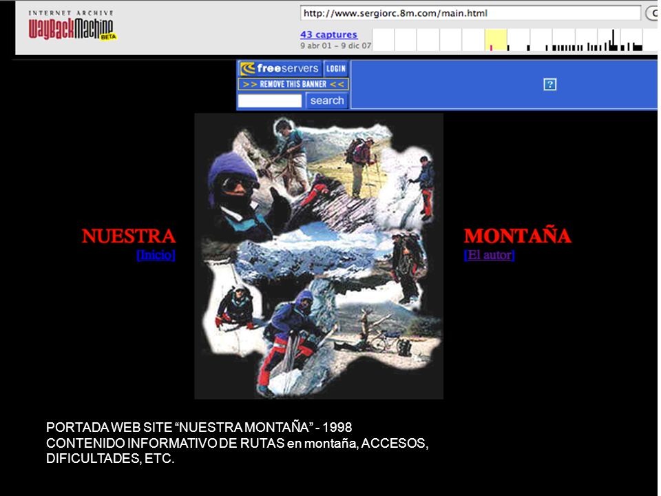 PORTADA WEB SITE NUESTRA MONTAÑA CONTENIDO INFORMATIVO DE RUTAS en montaña, ACCESOS, DIFICULTADES, ETC.