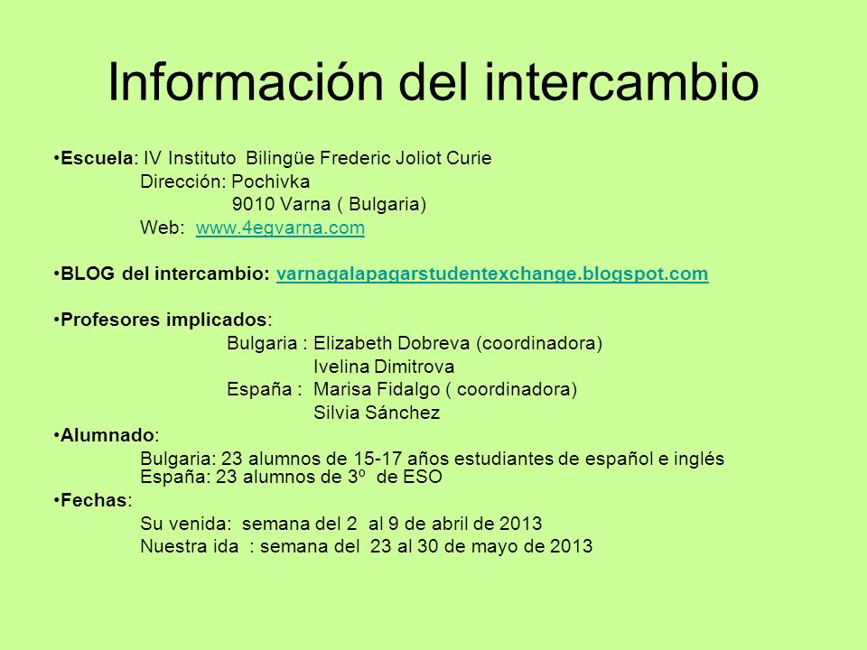 Información del intercambio