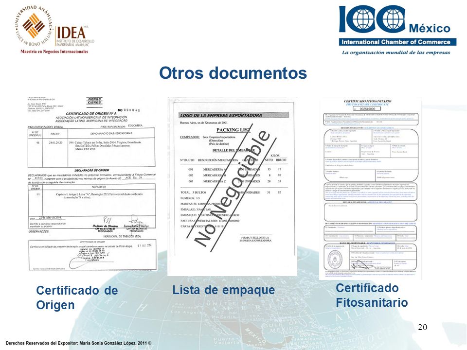 Otros documentos Certificado de Origen Lista de empaque