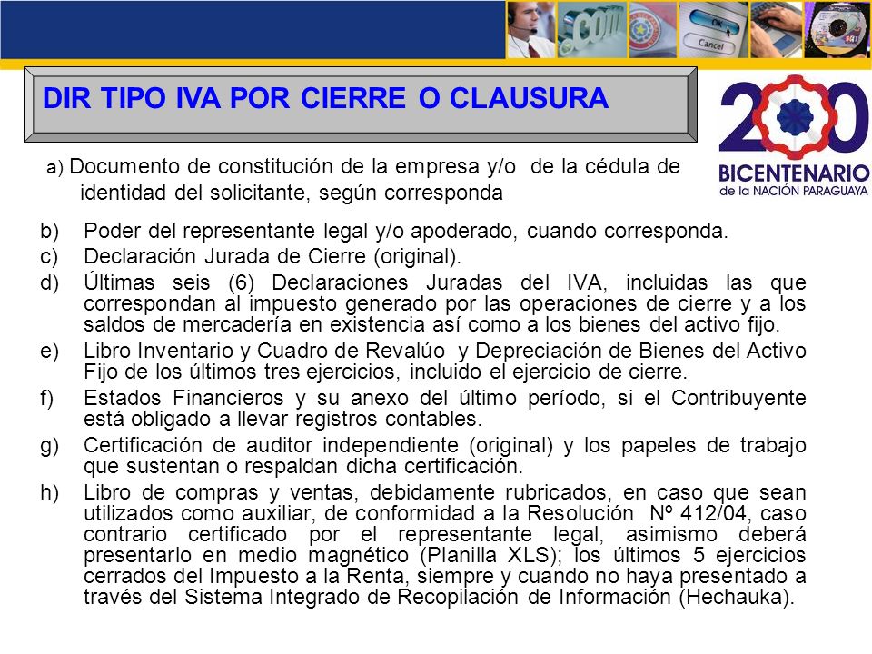 DIR TIPO IVA POR CIERRE O CLAUSURA
