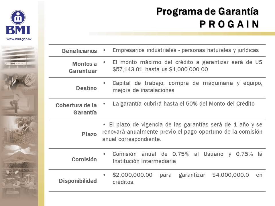 Programa de Garantía P R O G A I N