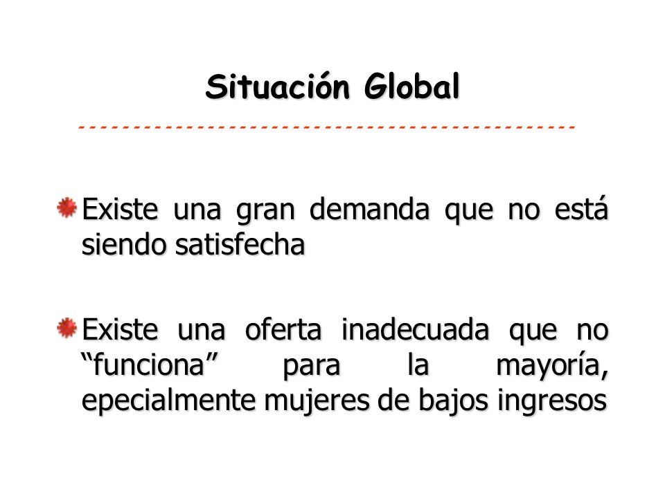 Situación Global Existe una gran demanda que no está siendo satisfecha