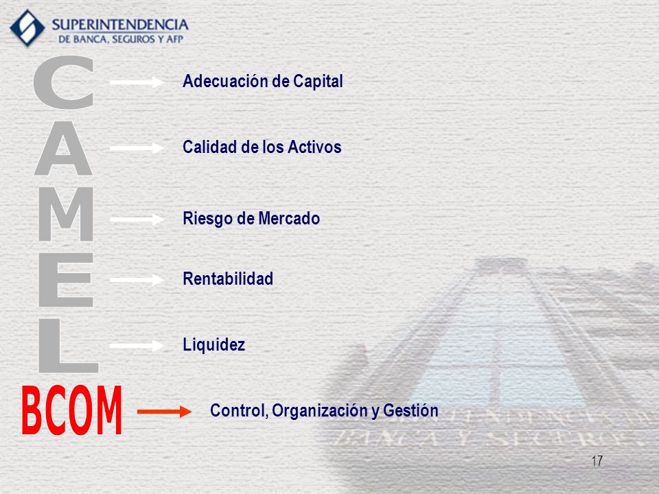 C A M E L BCOM BCOM Adecuación de Capital Calidad de los Activos
