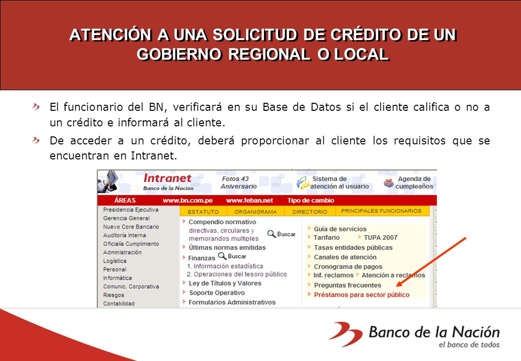 ATENCIÓN A UNA SOLICITUD DE CRÉDITO DE UN GOBIERNO REGIONAL O LOCAL