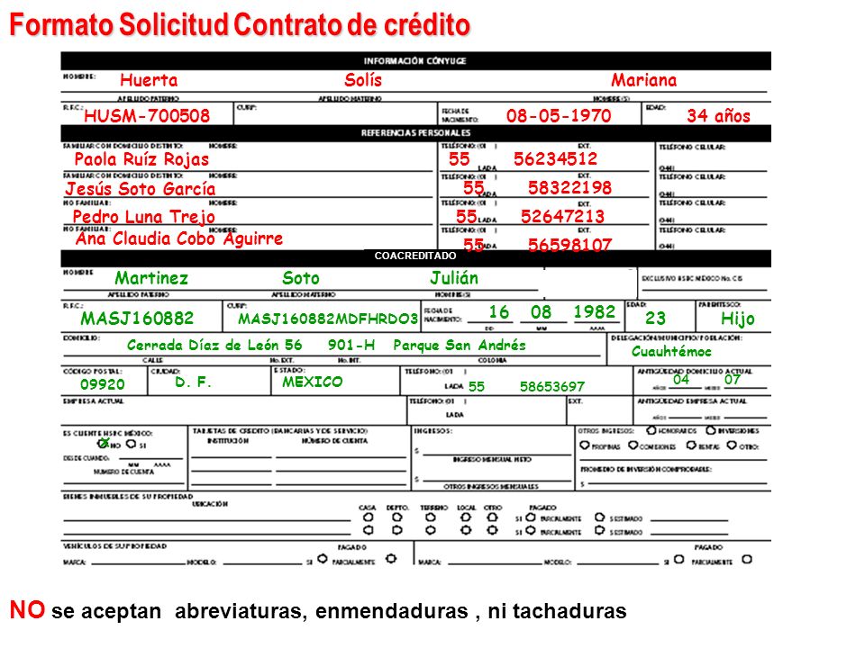 Formato Solicitud Contrato de crédito