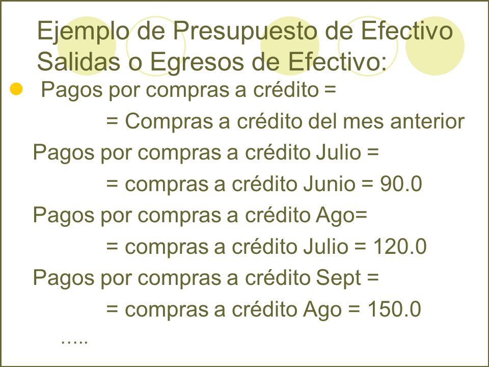 Ejemplo de Presupuesto de Efectivo Salidas o Egresos de Efectivo:
