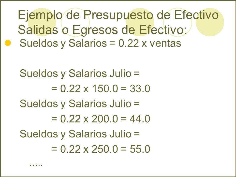 Ejemplo de Presupuesto de Efectivo Salidas o Egresos de Efectivo:
