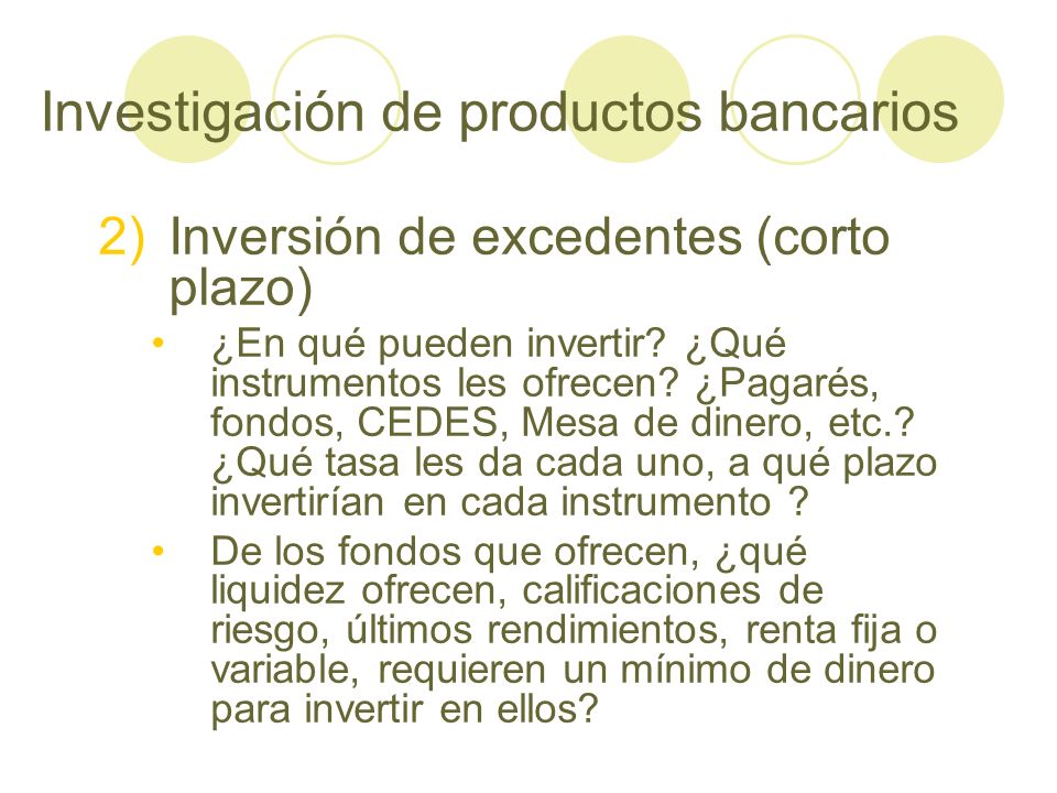 Investigación de productos bancarios