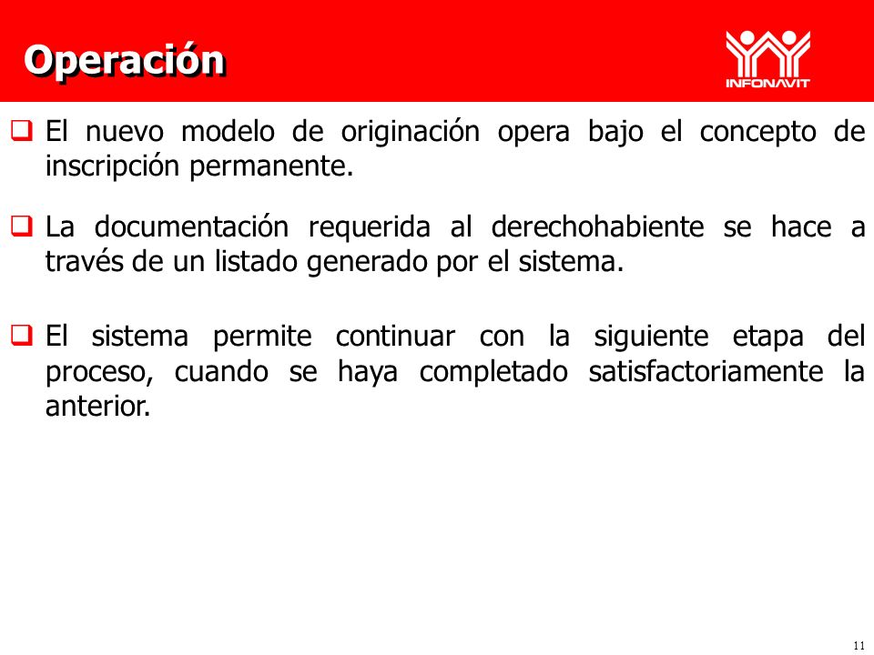 Operación El nuevo modelo de originación opera bajo el concepto de inscripción permanente.