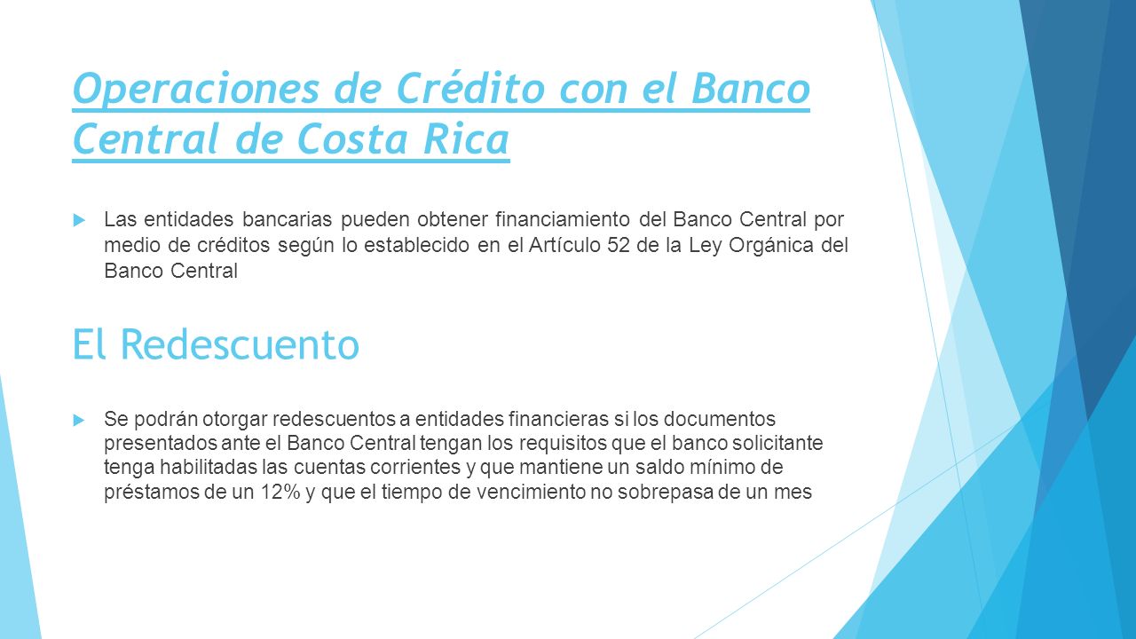 Operaciones de Crédito con el Banco Central de Costa Rica