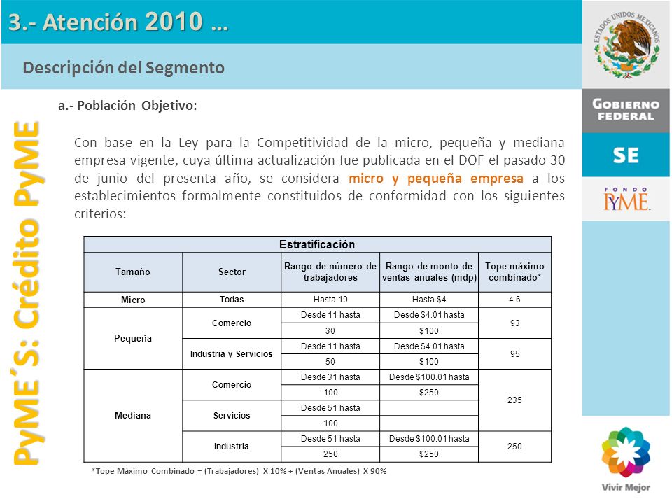 PyME´S: Crédito PyME 3.- Atención 2010 … Descripción del Segmento