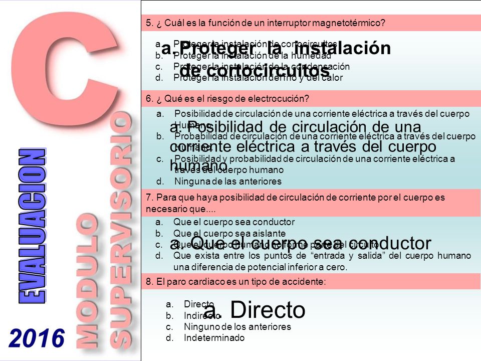 EVALUACION a. Directo Proteger la instalación de cortocircuitos