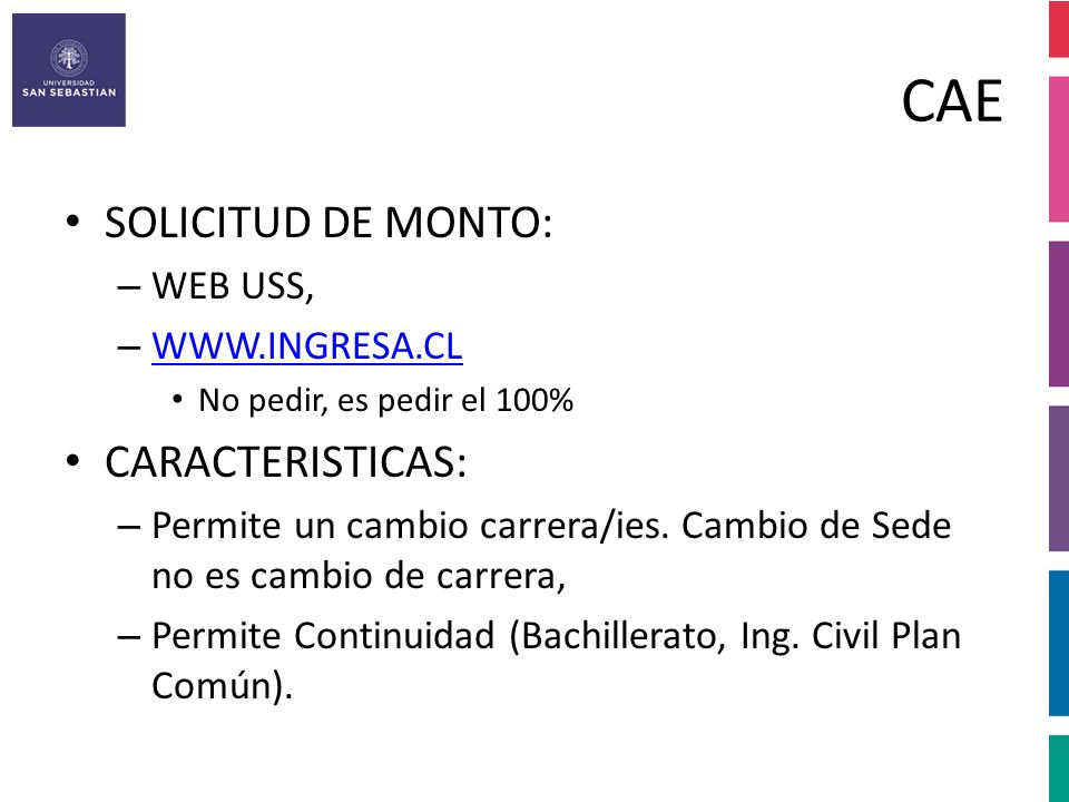 CAE SOLICITUD DE MONTO: CARACTERISTICAS: WEB USS,