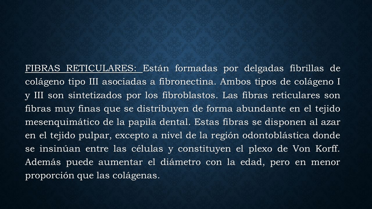 FIBRAS RETICULARES: Están formadas por delgadas fibrillas de colágeno tipo III asociadas a fibronectina.