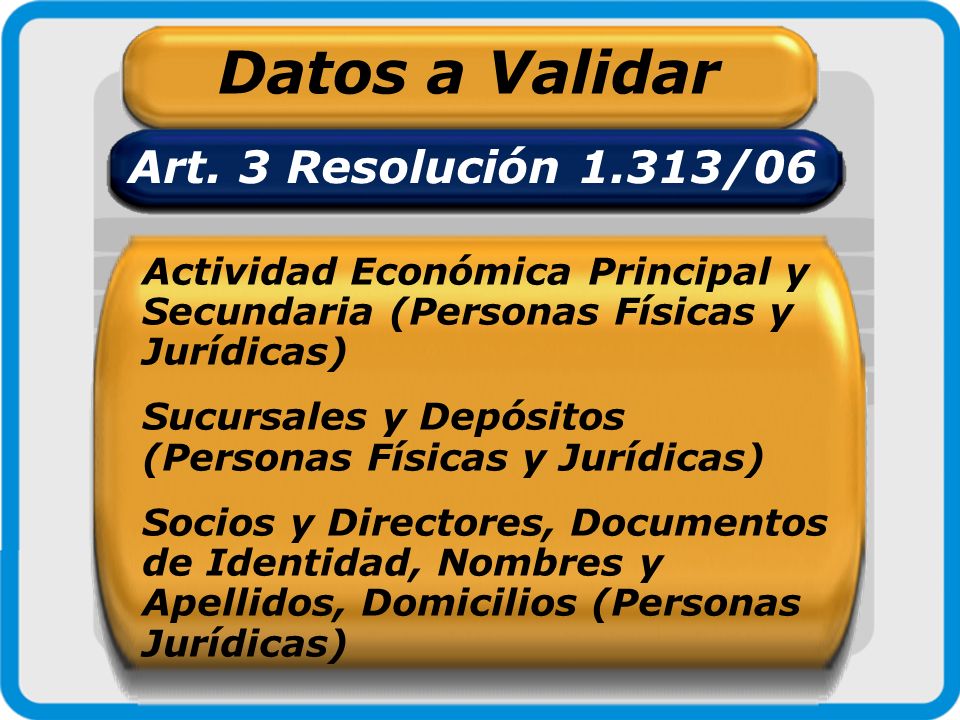 Datos a Validar Art. 3 Resolución 1.313/06