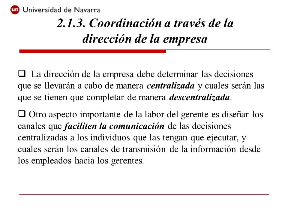 Coordinación a través de la dirección de la empresa
