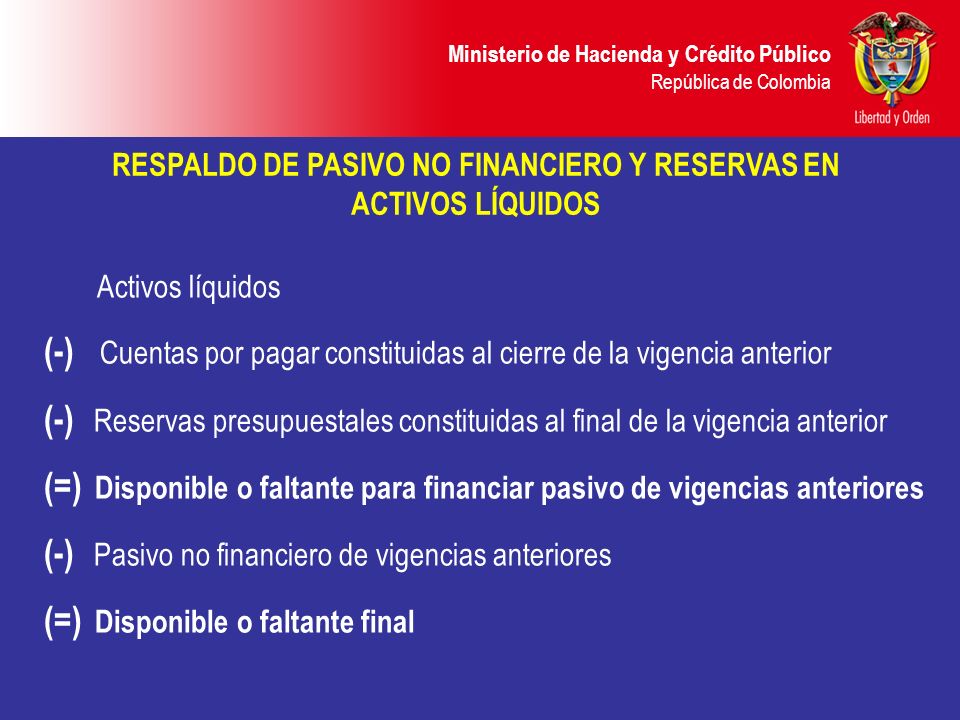 RESPALDO DE PASIVO NO FINANCIERO Y RESERVAS EN ACTIVOS LÍQUIDOS