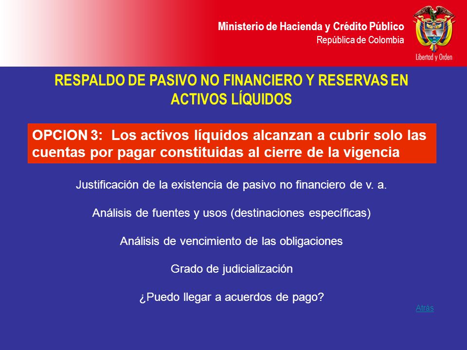 RESPALDO DE PASIVO NO FINANCIERO Y RESERVAS EN ACTIVOS LÍQUIDOS