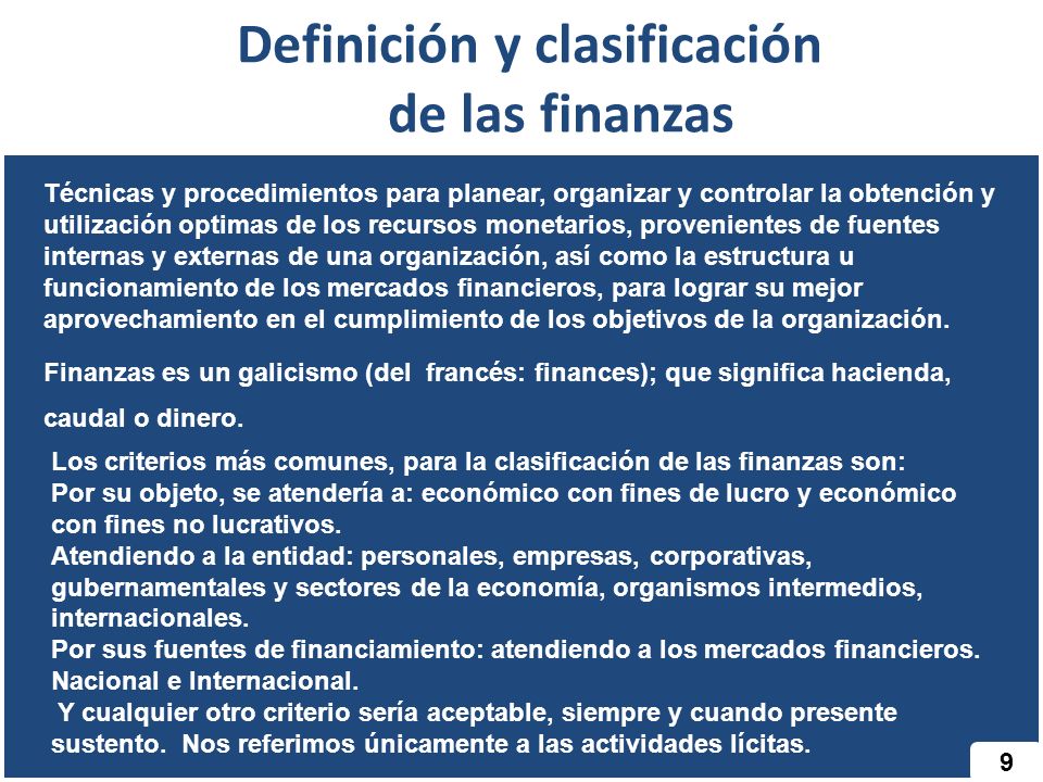 Definición y clasificación de las finanzas