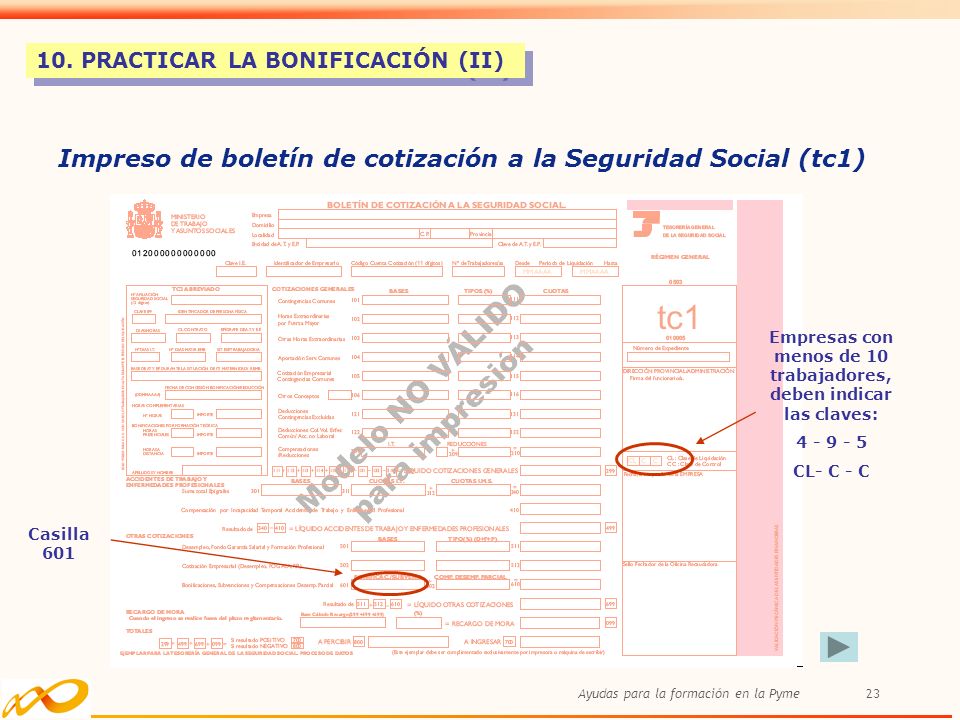 Empresas con menos de 10 trabajadores, deben indicar las claves: