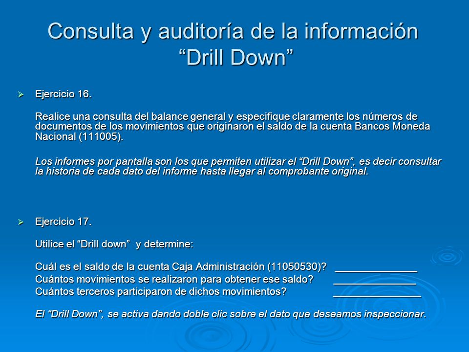 Consulta y auditoría de la información Drill Down