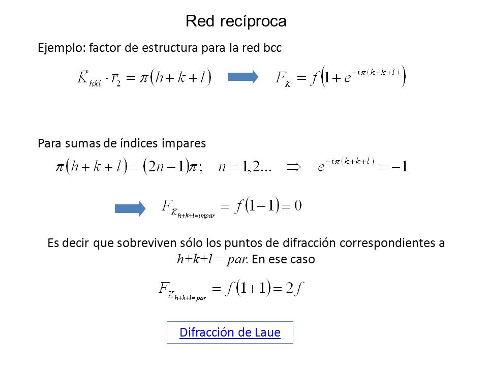 Red recíproca Ejemplo: factor de estructura para la red bcc