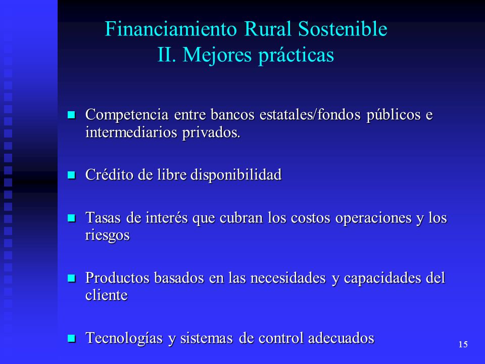 Financiamiento Rural Sostenible II. Mejores prácticas