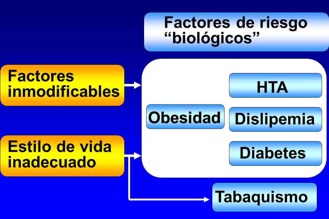 Factores de riesgo biológicos Factores. inmodificables. HTA. Obesidad. Obesidad. Dislipemia.