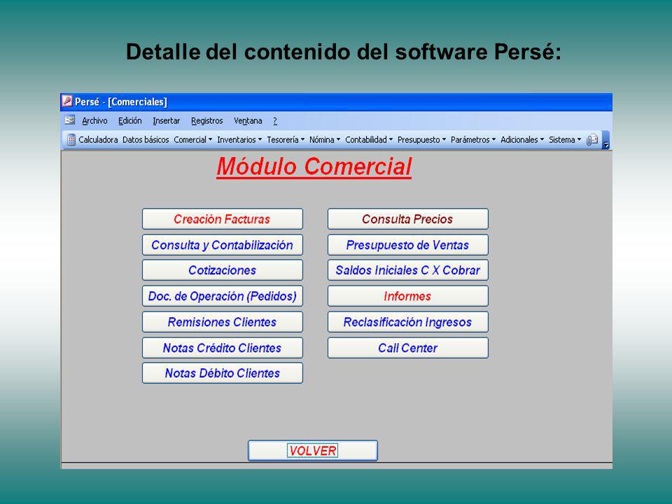 Detalle del contenido del software Persé: