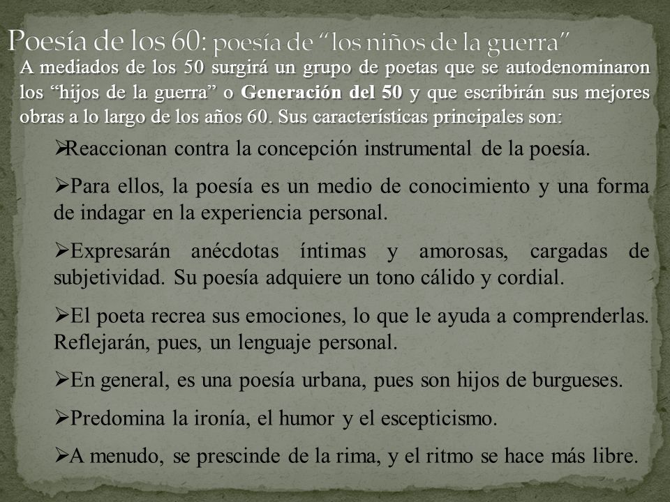 Poesía de los 60: poesía de los niños de la guerra