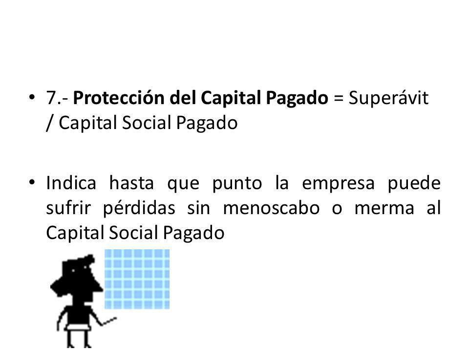 7.- Protección del Capital Pagado = Superávit / Capital Social Pagado