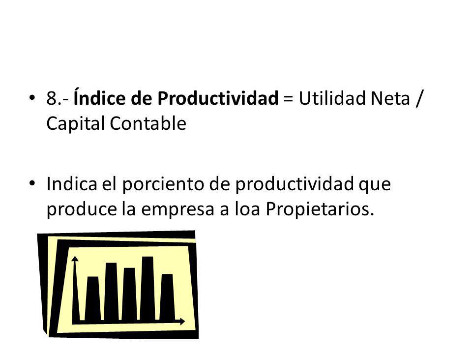 8.- Índice de Productividad = Utilidad Neta / Capital Contable