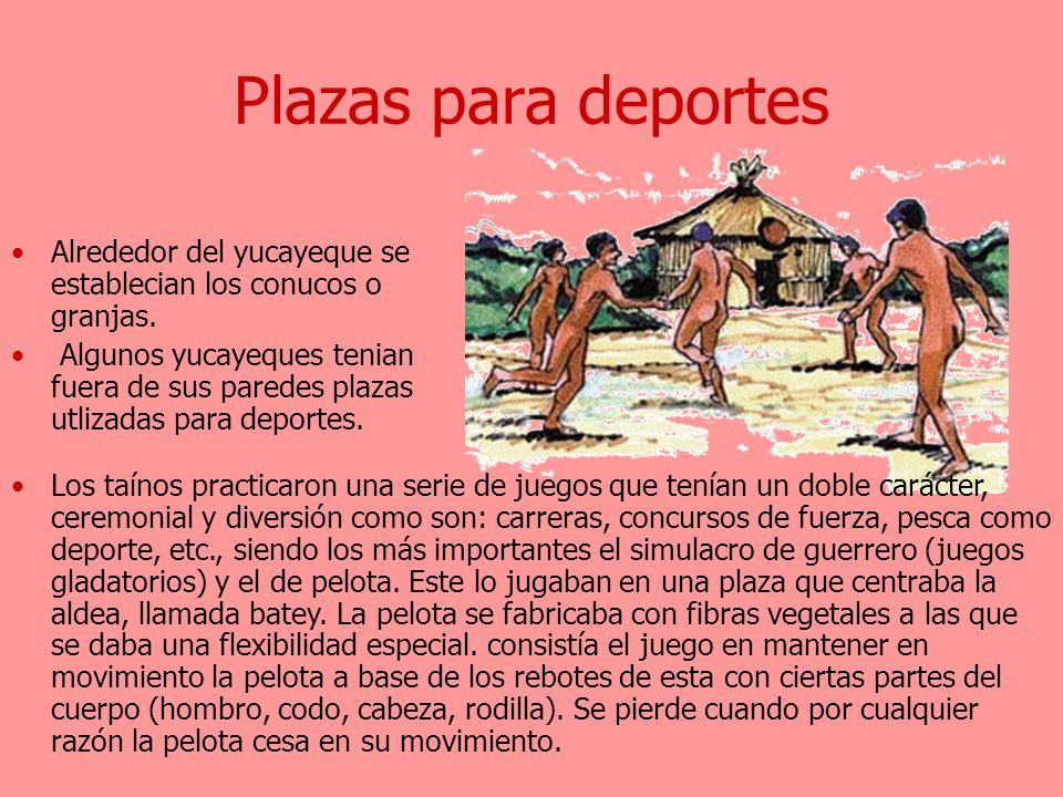 Plazas para deportes Alrededor del yucayeque se establecian los conucos o granjas.