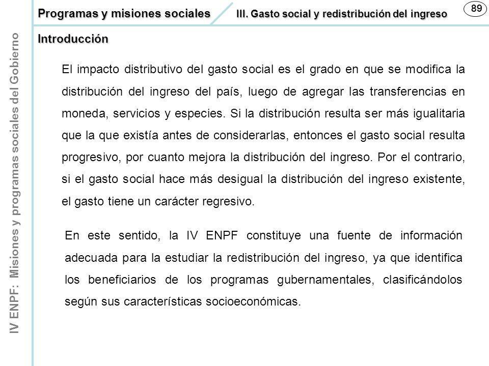 Programas y misiones sociales III. Gasto social y redistribución del ingreso. Introducción.