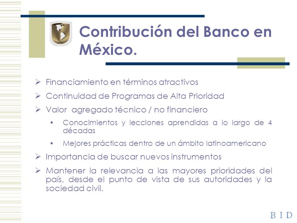 Contribución del Banco en México.