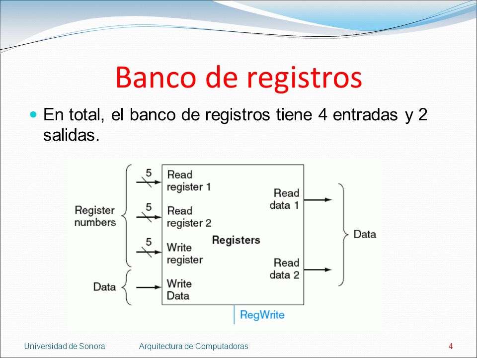 Banco de registros En total, el banco de registros tiene 4 entradas y 2 salidas. Universidad de Sonora.