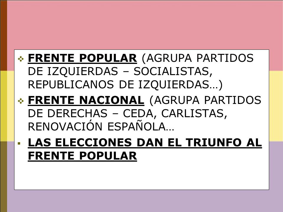 FRENTE POPULAR (AGRUPA PARTIDOS DE IZQUIERDAS – SOCIALISTAS, REPUBLICANOS DE IZQUIERDAS…)
