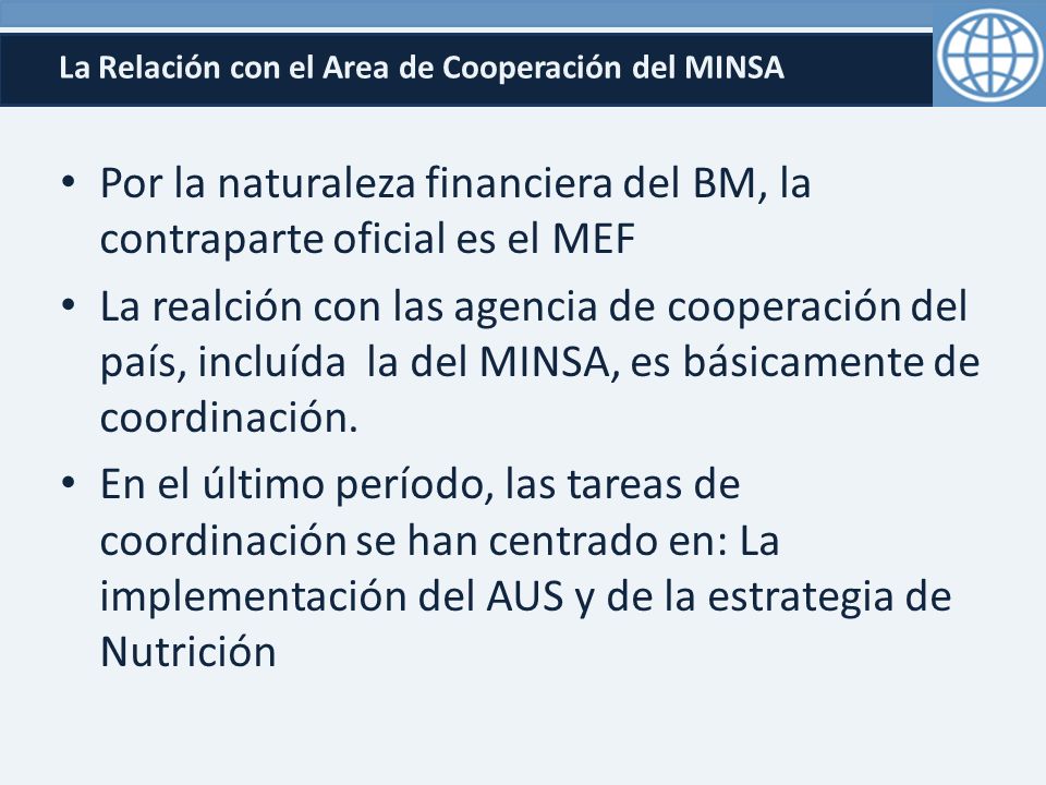 La Relación con el Area de Cooperación del MINSA