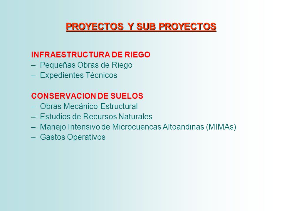 PROYECTOS Y SUB PROYECTOS
