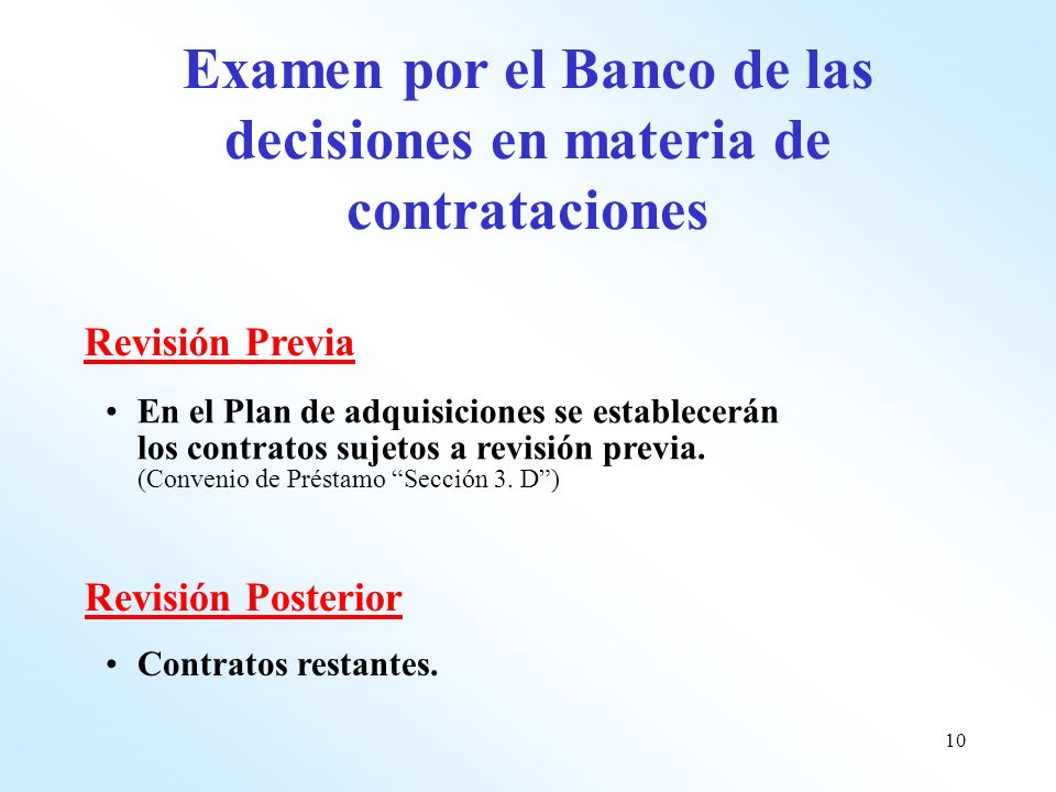 Examen por el Banco de las decisiones en materia de contrataciones