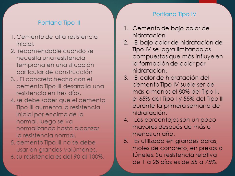 Portland Tipo III Cemento de alta resistencia inicial.