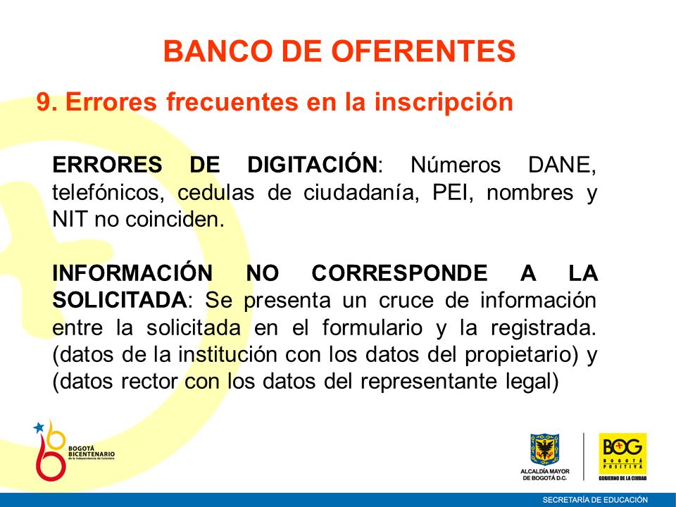 BANCO DE OFERENTES 9. Errores frecuentes en la inscripción