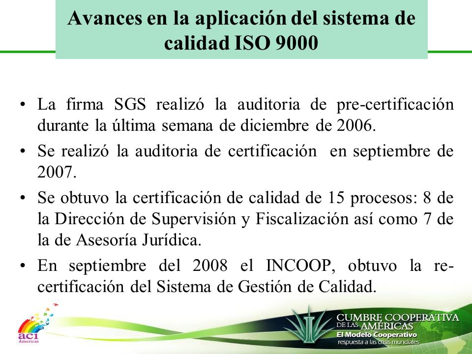 Avances en la aplicación del sistema de calidad ISO 9000
