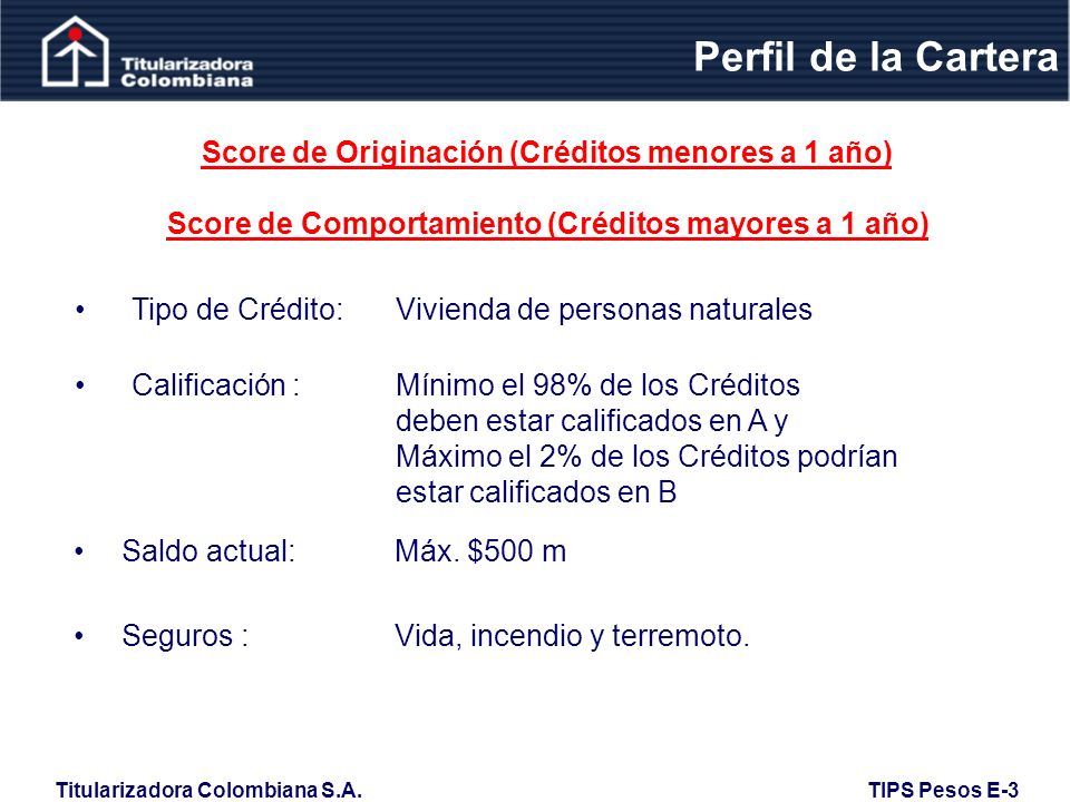 Perfil de la Cartera Score de Originación (Créditos menores a 1 año)