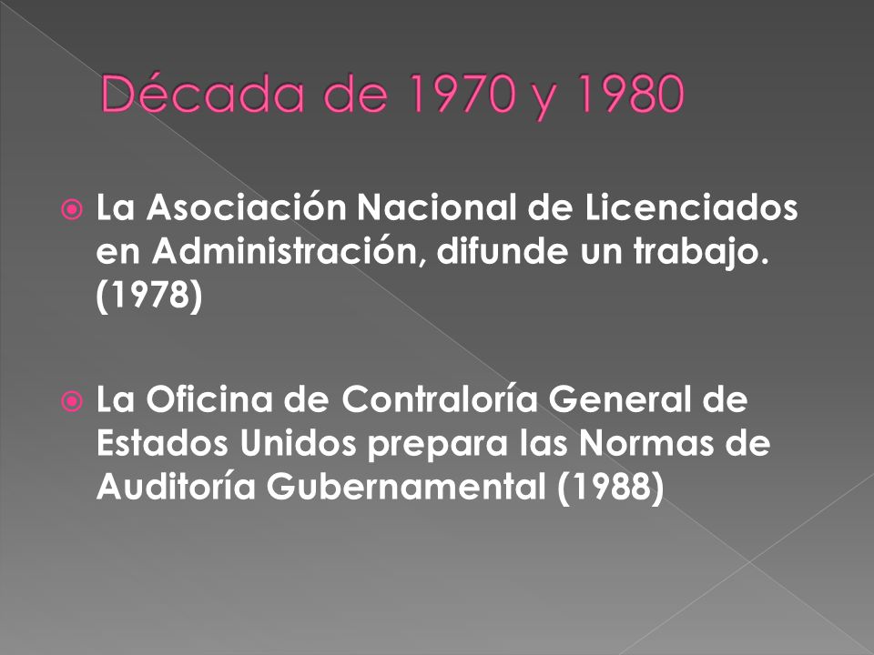 Década de 1970 y 1980 La Asociación Nacional de Licenciados en Administración, difunde un trabajo. (1978)