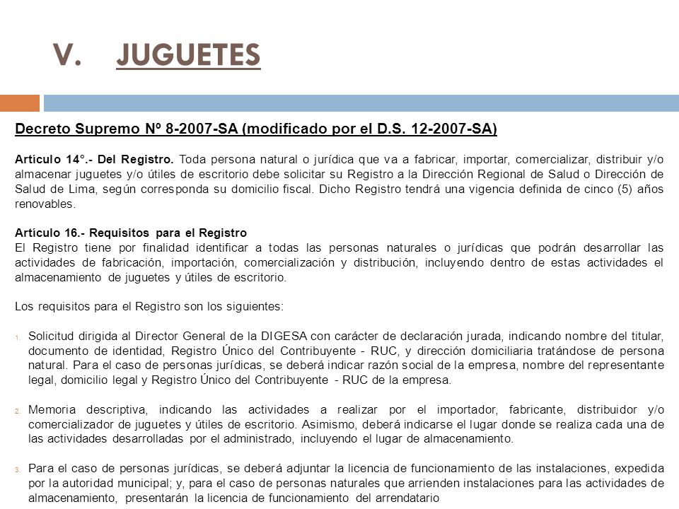 JUGUETES Decreto Supremo Nº SA (modificado por el D.S SA)