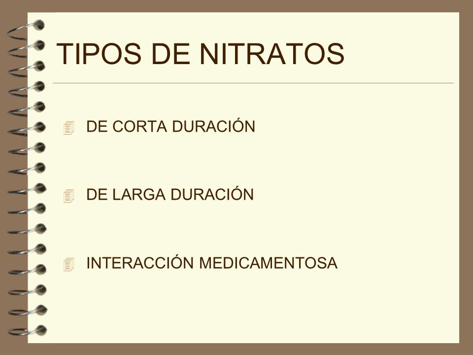TIPOS DE NITRATOS DE CORTA DURACIÓN DE LARGA DURACIÓN