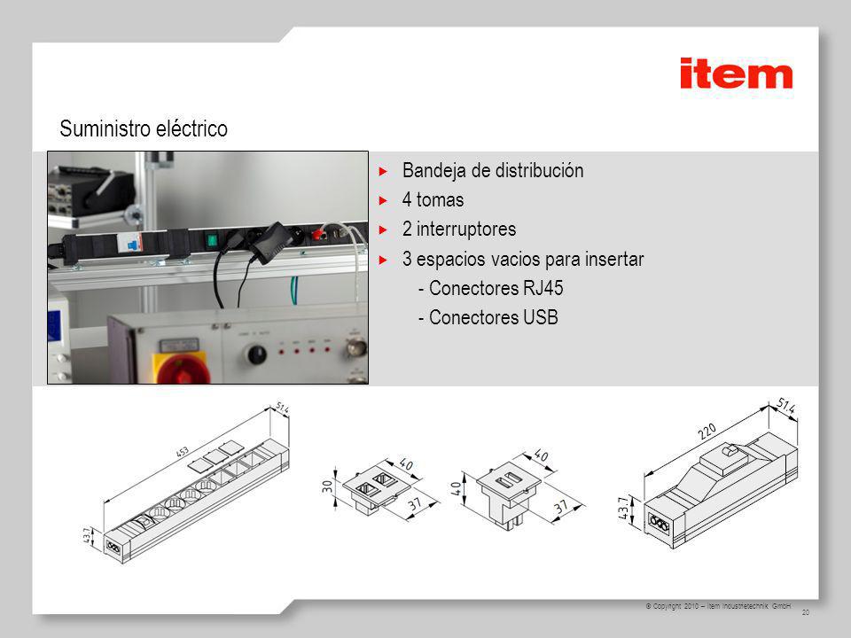 Suministro eléctrico Bandeja de distribución 4 tomas 2 interruptores